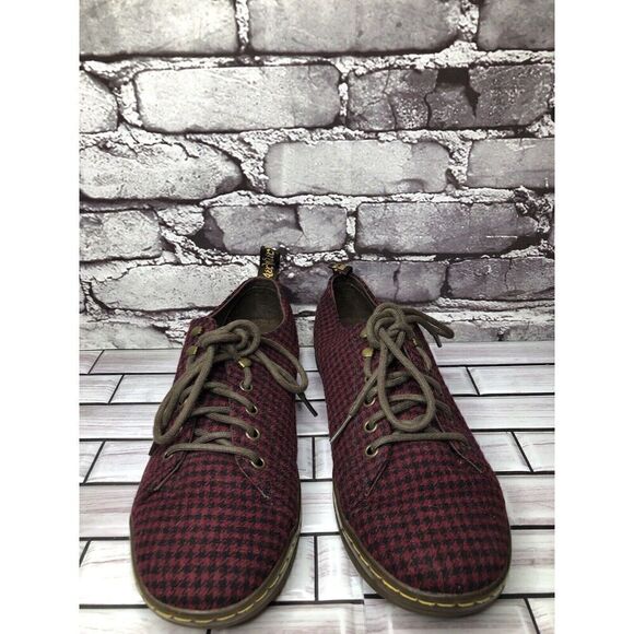 Dr. Martens Samira Burgundy Black Plaid Fabric Lace Casual Shoes Women Sz 11M US - Picture 3 of 16